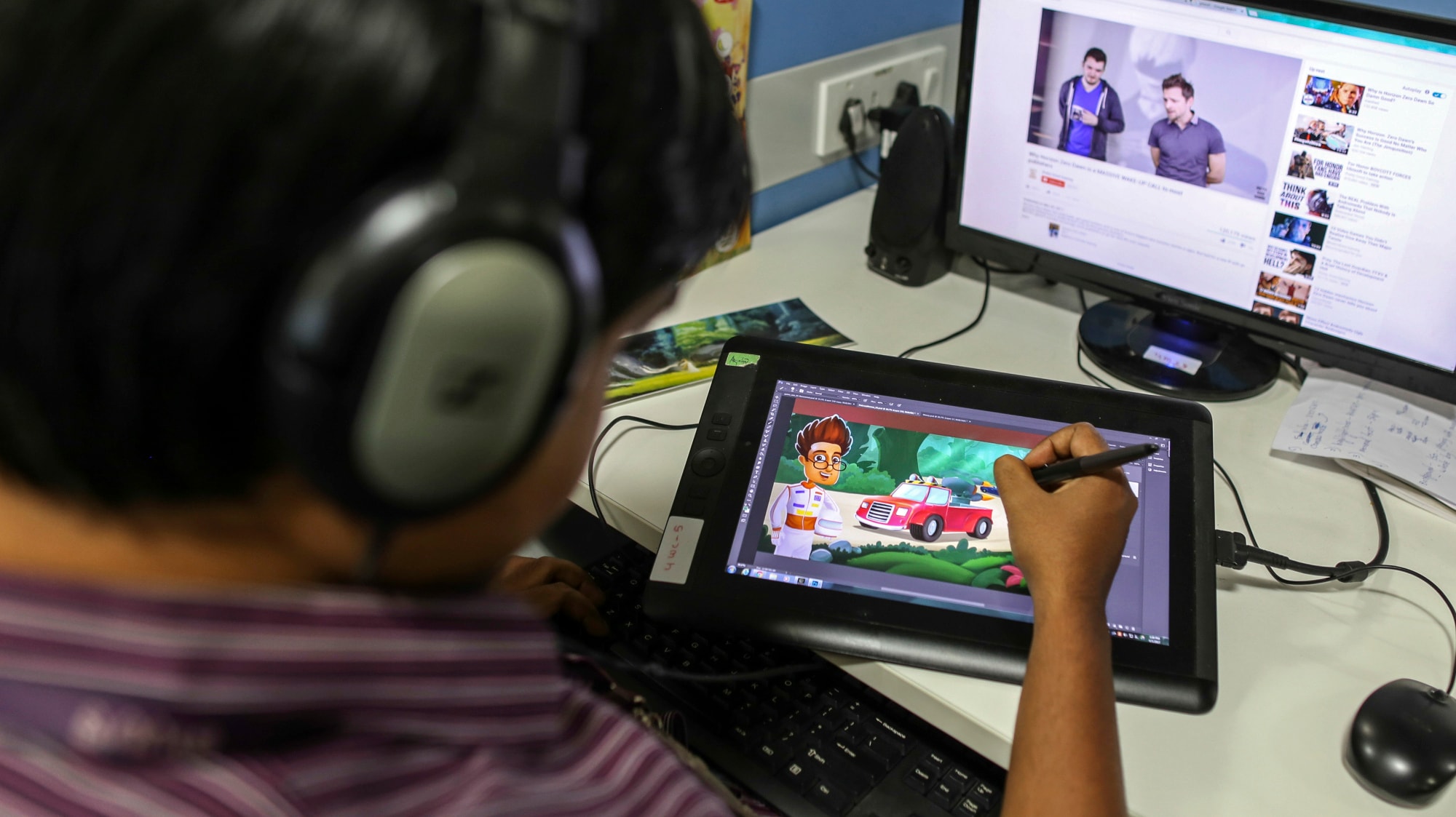 An employee works on an illustration for the BYJU'S learning app in Bengaluru, India. Photographer: Dhiraj Singh/Bloomberg