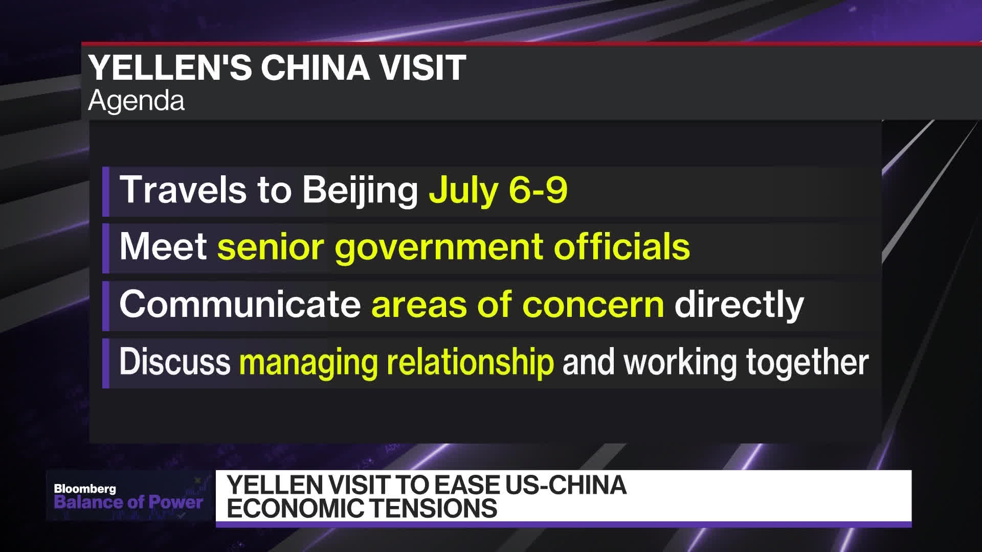 WATCH: Bloomberg's Wendy Benjaminson and Enda Curran discuss US Treasury Secretary Janet Yellen's upcoming trip to China and the intentions of the trip.Source: Bloomberg