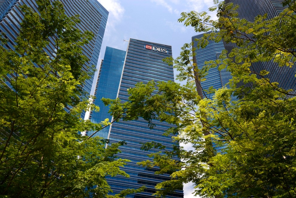 The DBS Group headquarters at the Marina Bay Financial Centre in Singapore.Photographer: Munshi Ahmed/Bloomberg