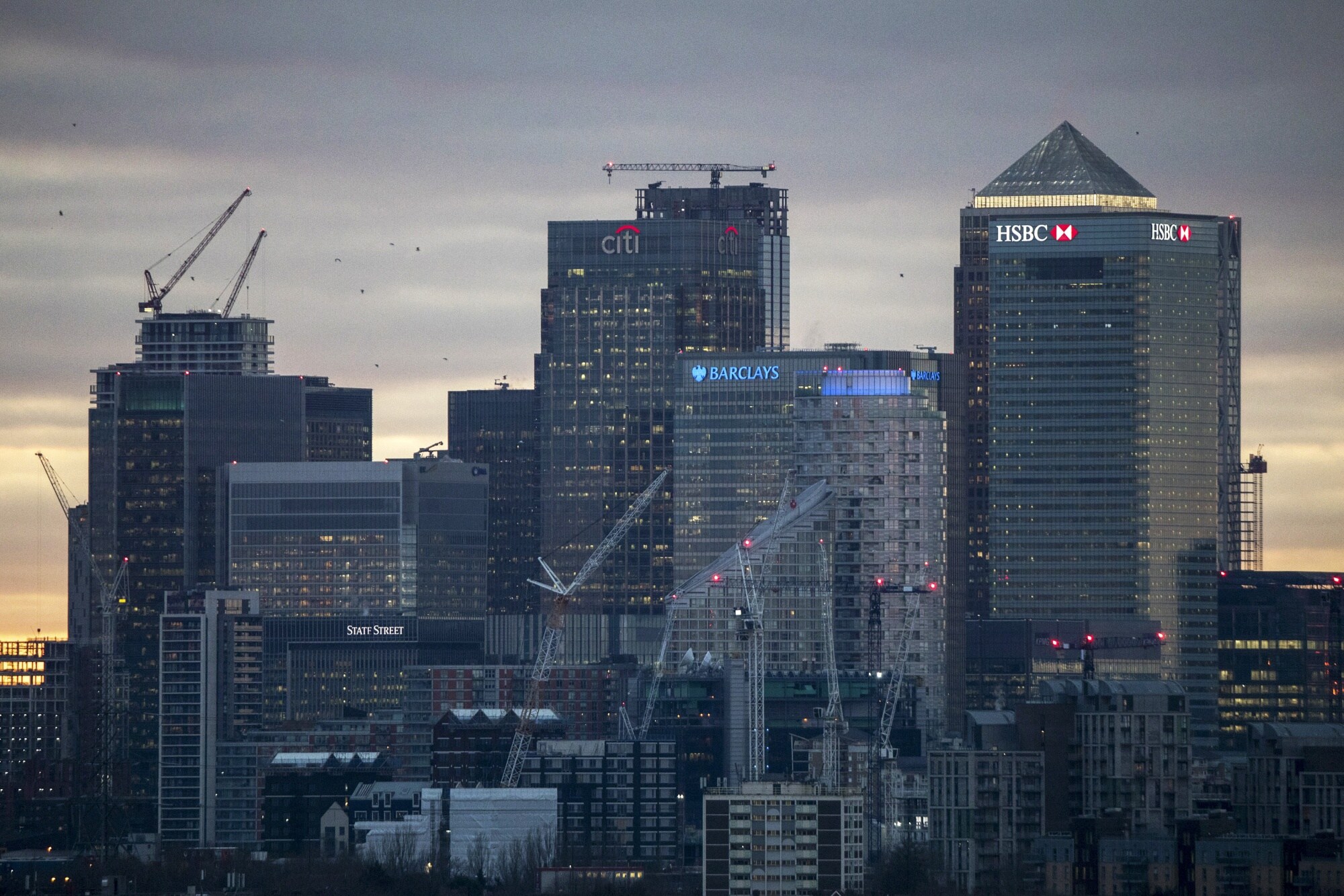 The offices of global financial institutions in the Canary Wharf district in Jan. 2020.Photographer: Chris Ratcliffe/Bloomberg