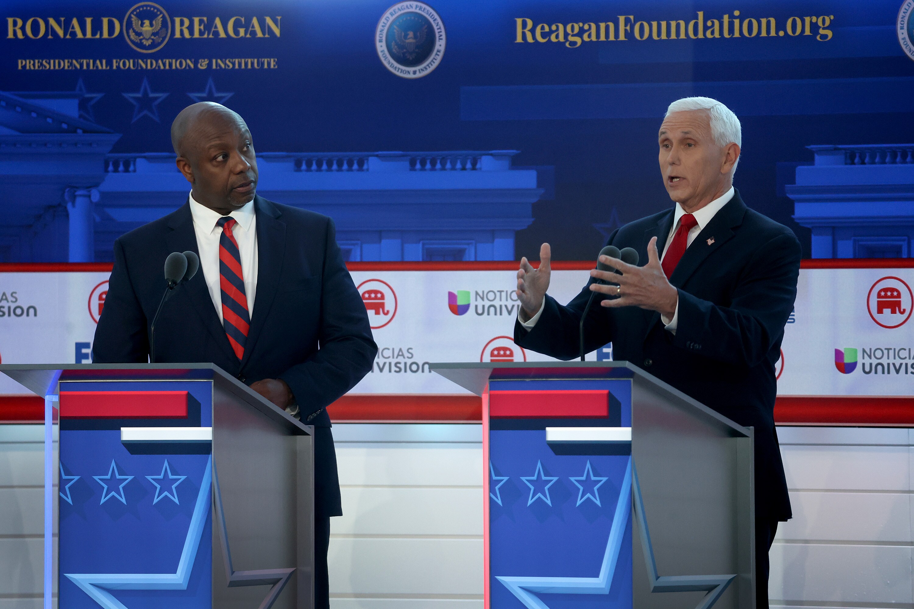 Tim Scott and Mike Pence.Photographer: Justin Sullivan/Getty Images