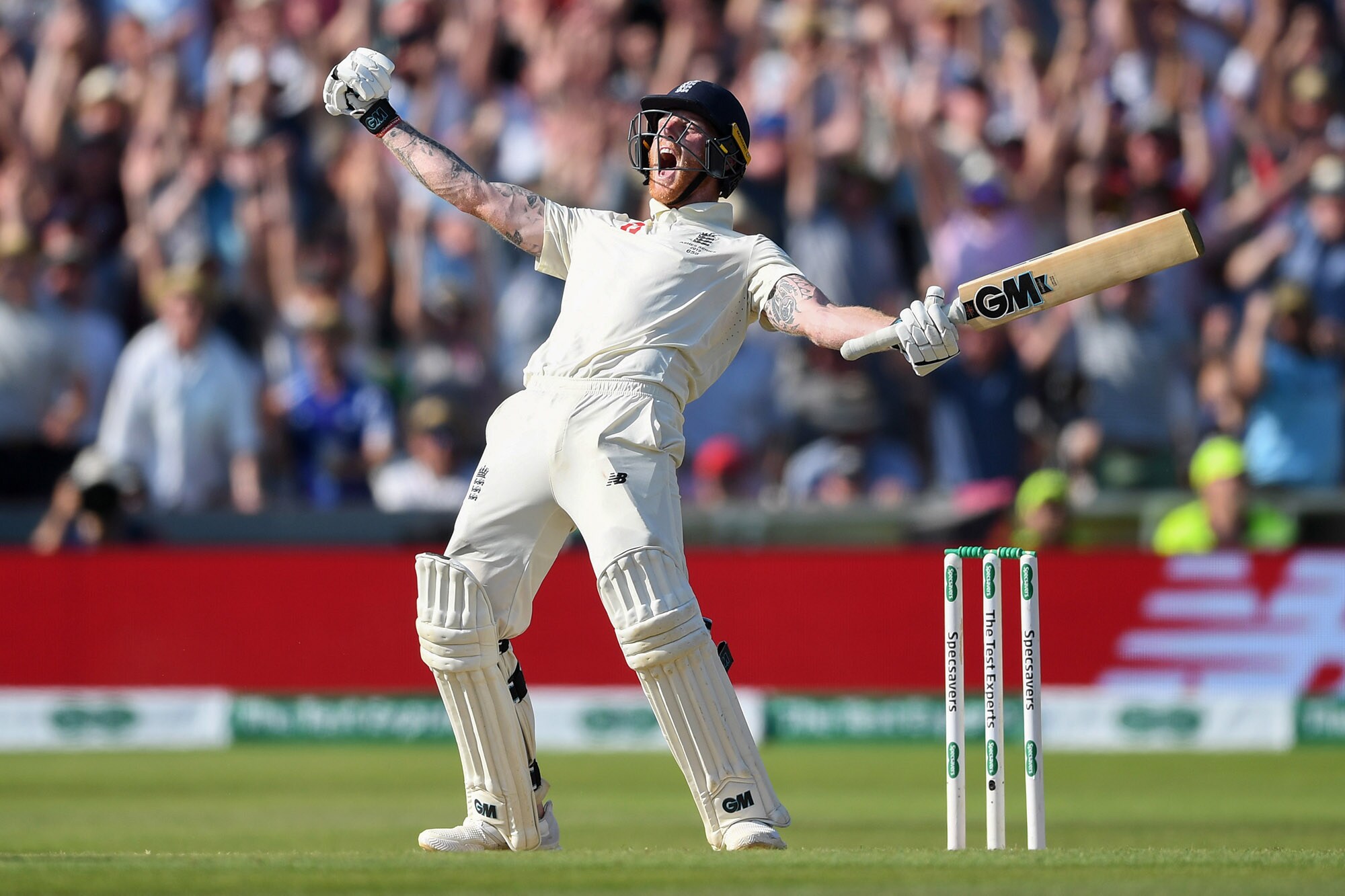 Ben Stokes celebrates winning the third Ashes Test match between England and Australia in 2019.Photographer: Gareth Copley/Getty Images