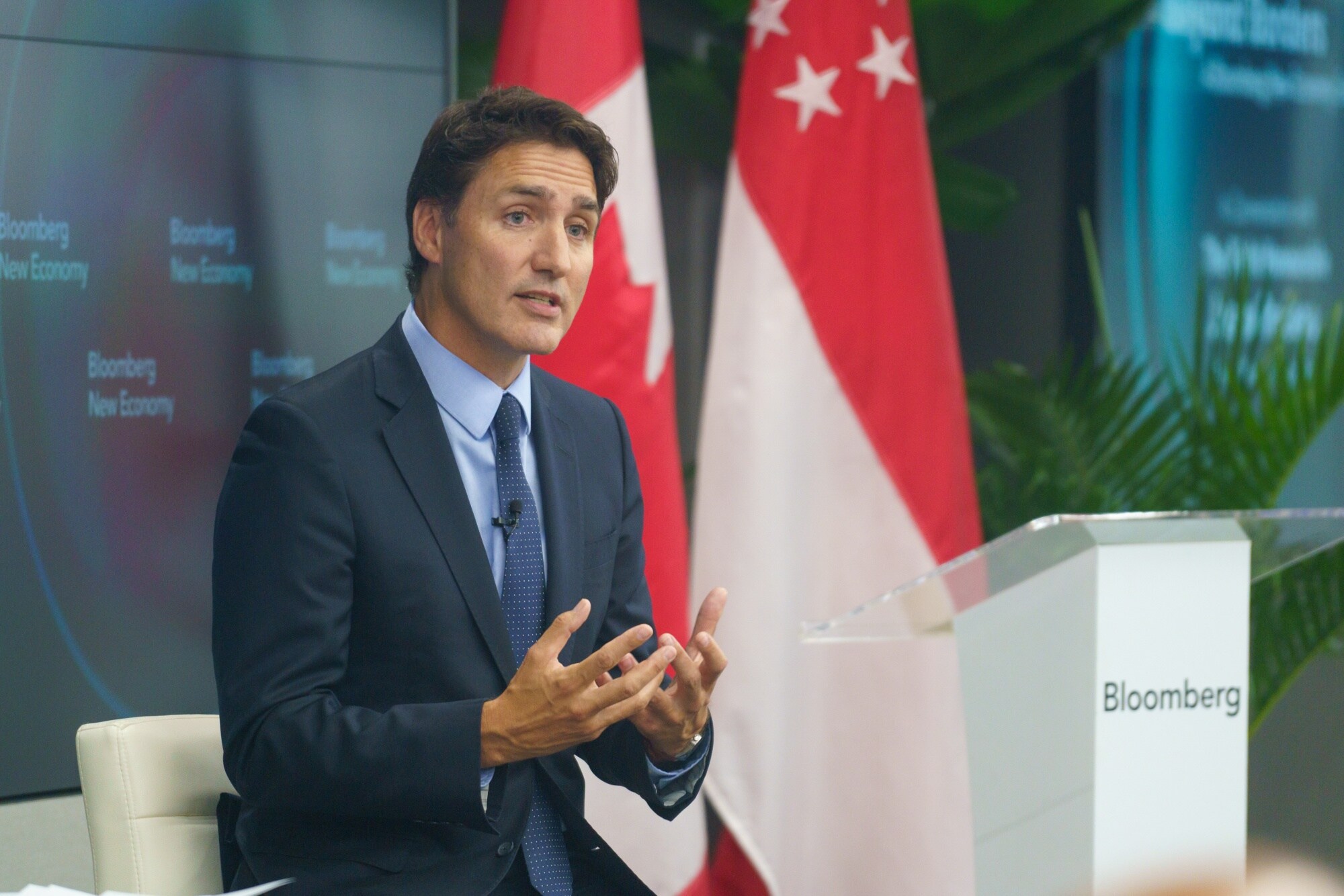 Canadian Prime Minister Justin Trudeau speaks during an interview in Singapore on Sept. 7, 2023. Photographer: Ore Huiying/Bloomberg