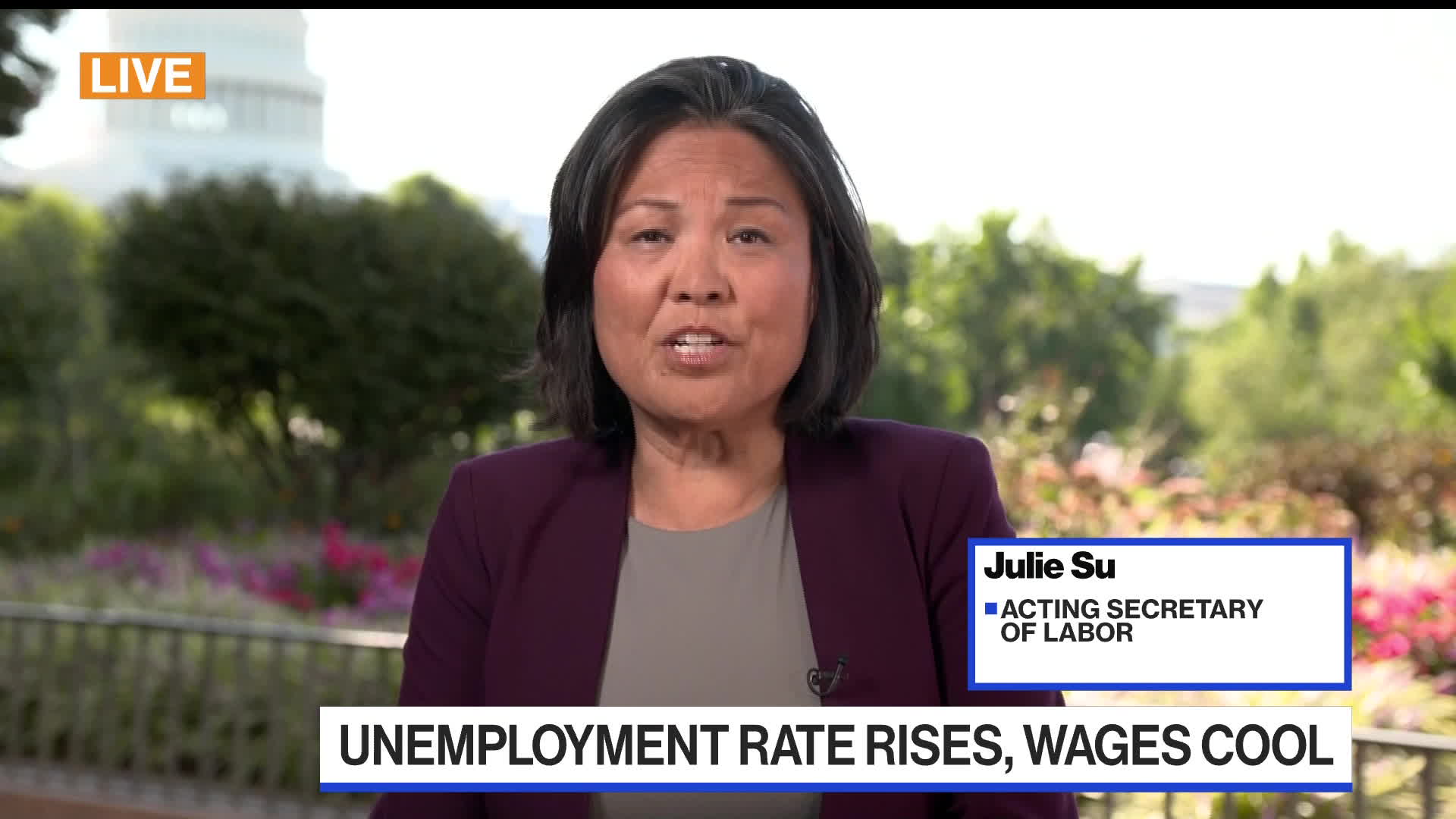 US Acting Secretary of Labor Julie Su discusses the August US employment report on “Bloomberg The Open.”Source: Bloomberg