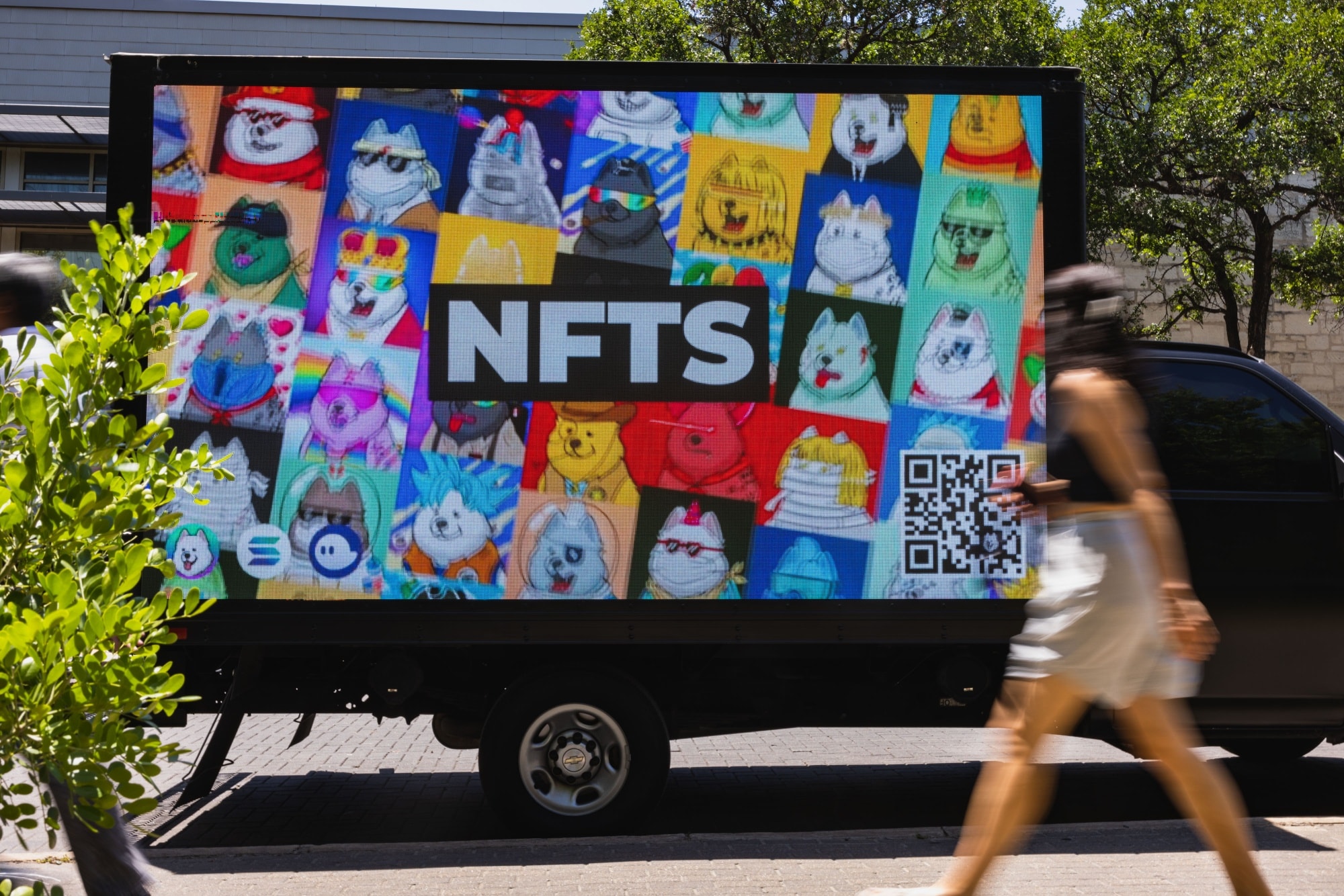 An NFT advertisement during the CoinDesk 2022 Consensus Festival in Austin, Texas.Photographer: Jordan Vonderhaar/Bloomberg