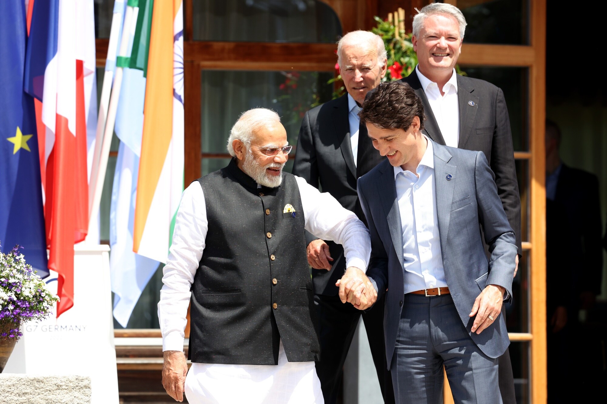 Narendra Modi and Justin Trudeau at the 2022 Group of Seven summit in Germany.Photographer: Liesa Johannssen-Koppitz/Bloomberg