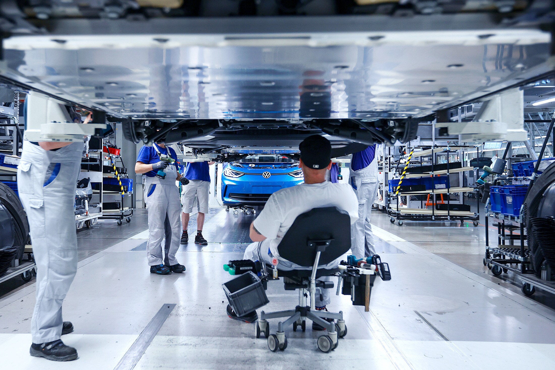 The assembly line for the VW ID.3 and Cupra Born at Volkswagen's plant in Zwickau, Germany, in May.Photographer: Krisztian Bocsi/Bloomberg