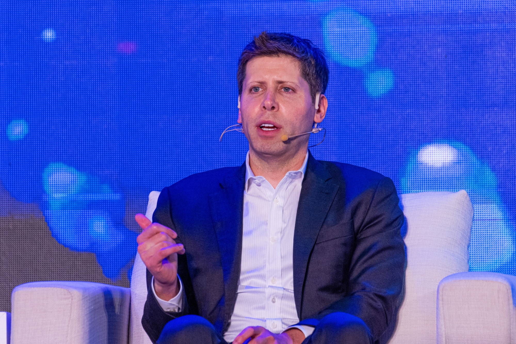 Sam Altman, chief executive officer of OpenAI, speaks during a forum in Taipei, Taiwan.Photographer: Annabelle Chih/Bloomberg