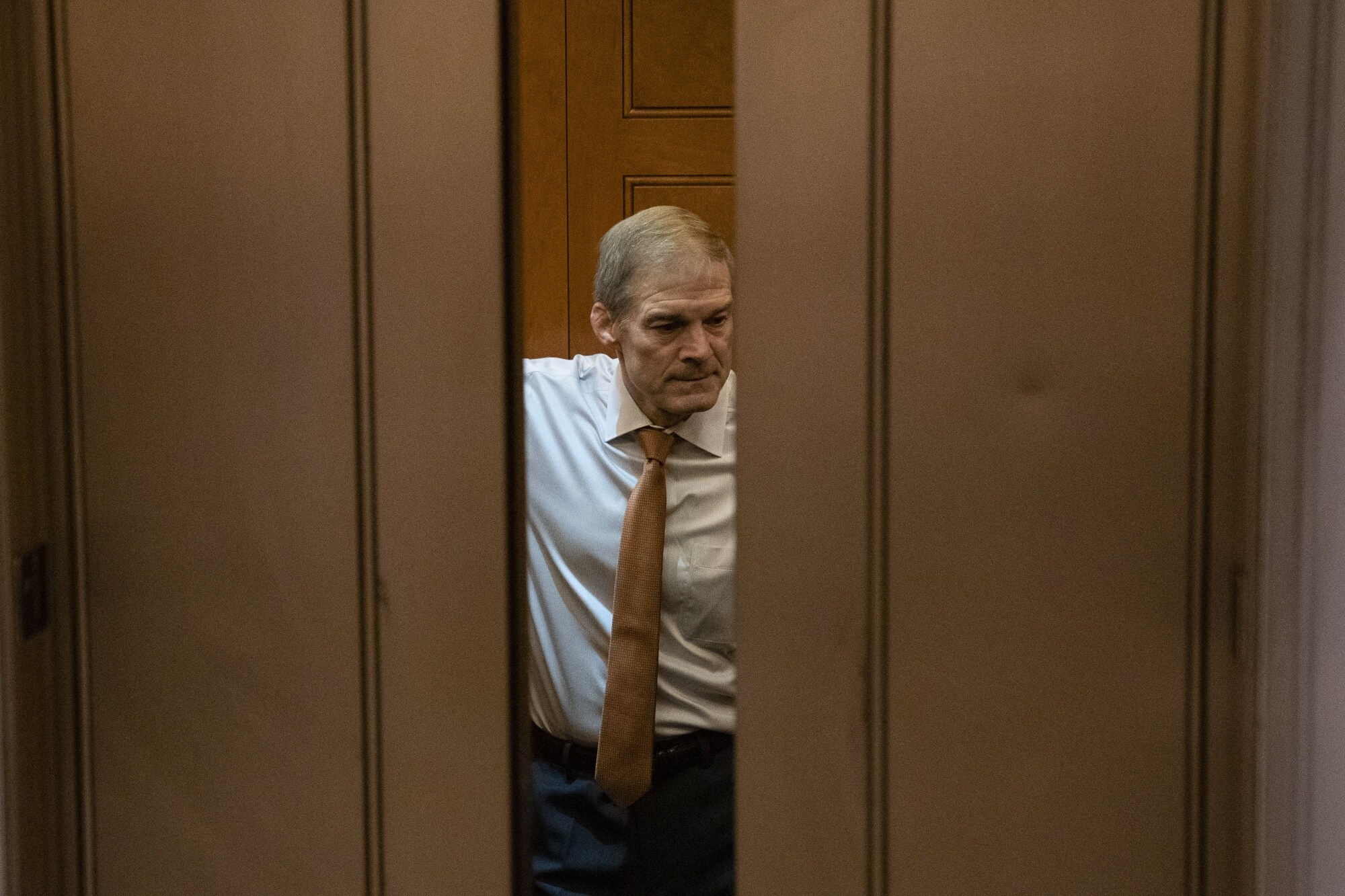 Representative Jim Jordan boards an elevator at the US Capitol on Wednesday.Photographer: Sarah Silbiger/Bloomberg