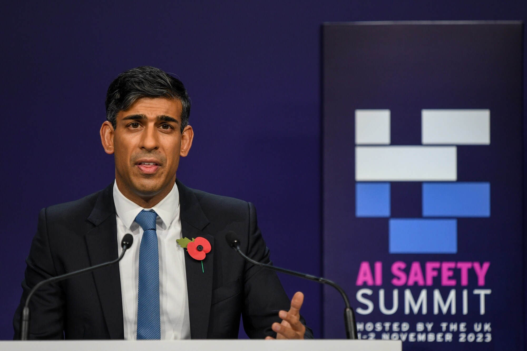 UK Prime Minister Rishi Sunak during a news conference on day two of the AI Safety Summit.Photographer: Chris J. Ratcliffe/Bloomberg
