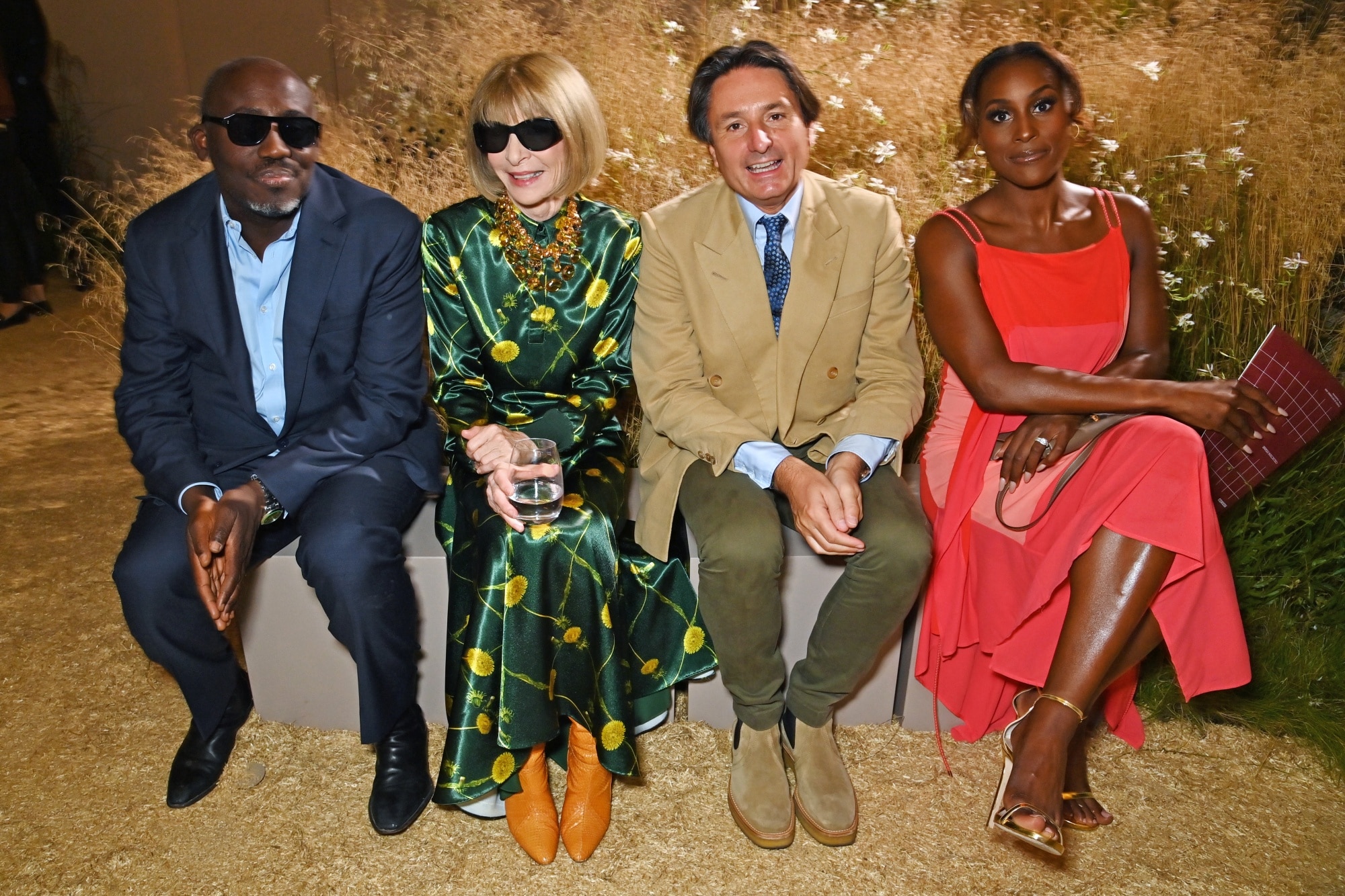 Axel Dumas, center right, Vogue's Edward Enninful, left, and Anna Wintour, second left, with Issa Rae at the Hermès Spring-Summer 2024 show in Paris on Sept. 30.Photographer: Dave Benett/Getty Images for Hermès