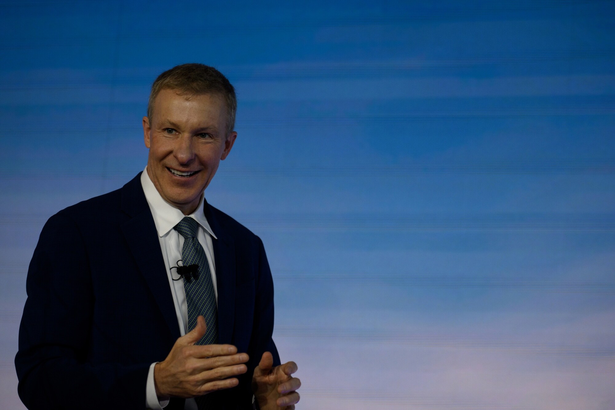 Scott Kirby, United's CEO, during a news conferenceย in Texas in November.Photographer: Callaghan O'Hare/Bloomberg