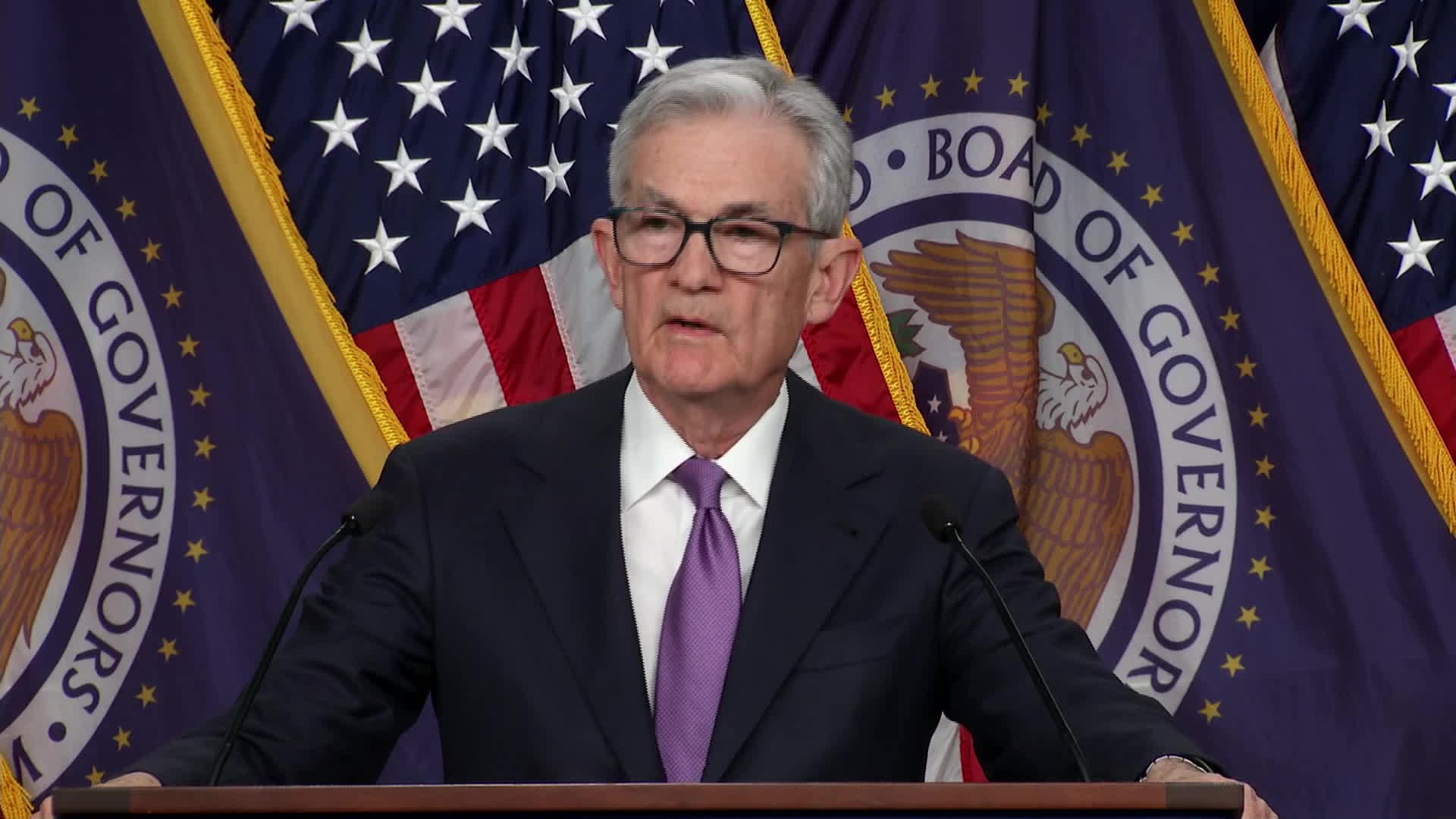 Jerome Powell talks after Fed decision.Source: Bloomberg