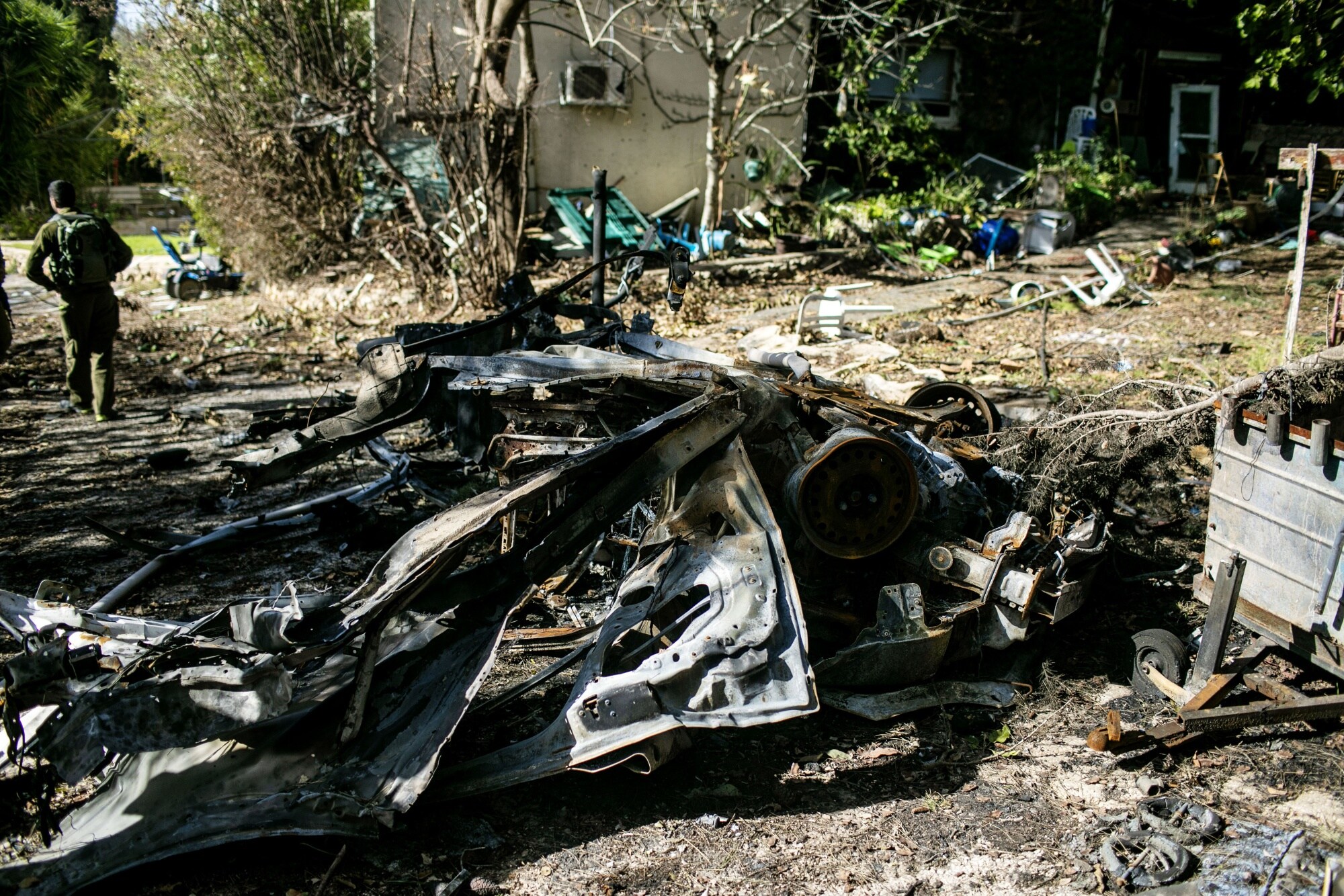 A vehicle destroyed by a Hezbollah missile in Kibbutz Menara.Photographer: Amnon Gutman/Bloomberg