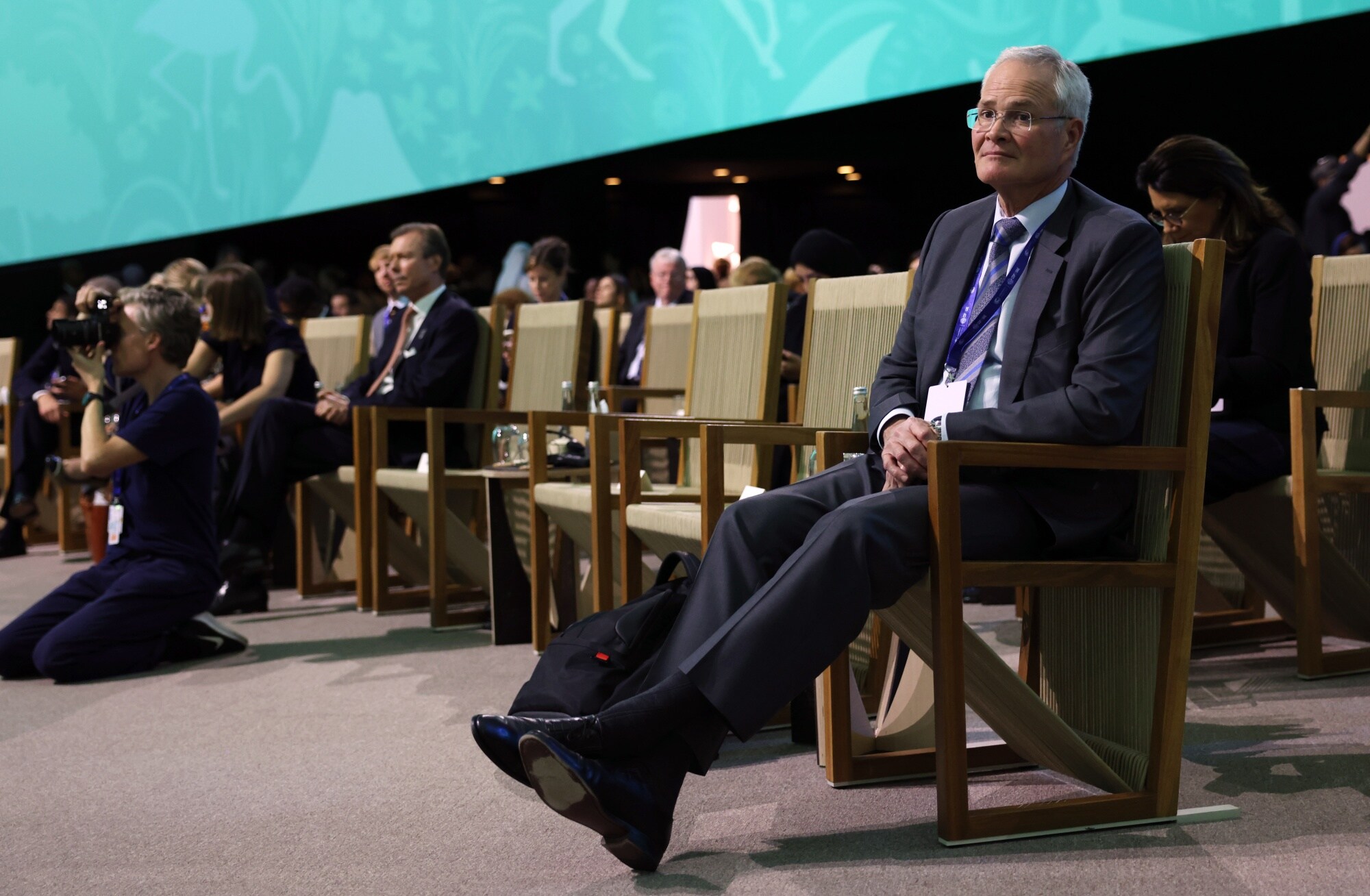 Darren Woods listens during the Summit on Methane and Other Non-CO2 Greenhouse Gases on day three of the COP28 climate conference.Photographer: Hollie Adams/Bloomberg