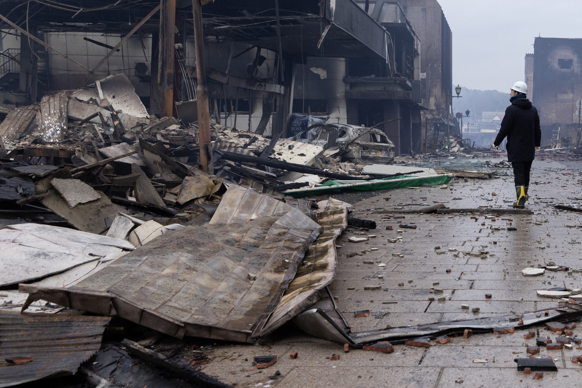 Buildings destroyed following earthquakes in Wajima on Dec. 3.Photographer: Buddhika Weerasinghe/Getty Images