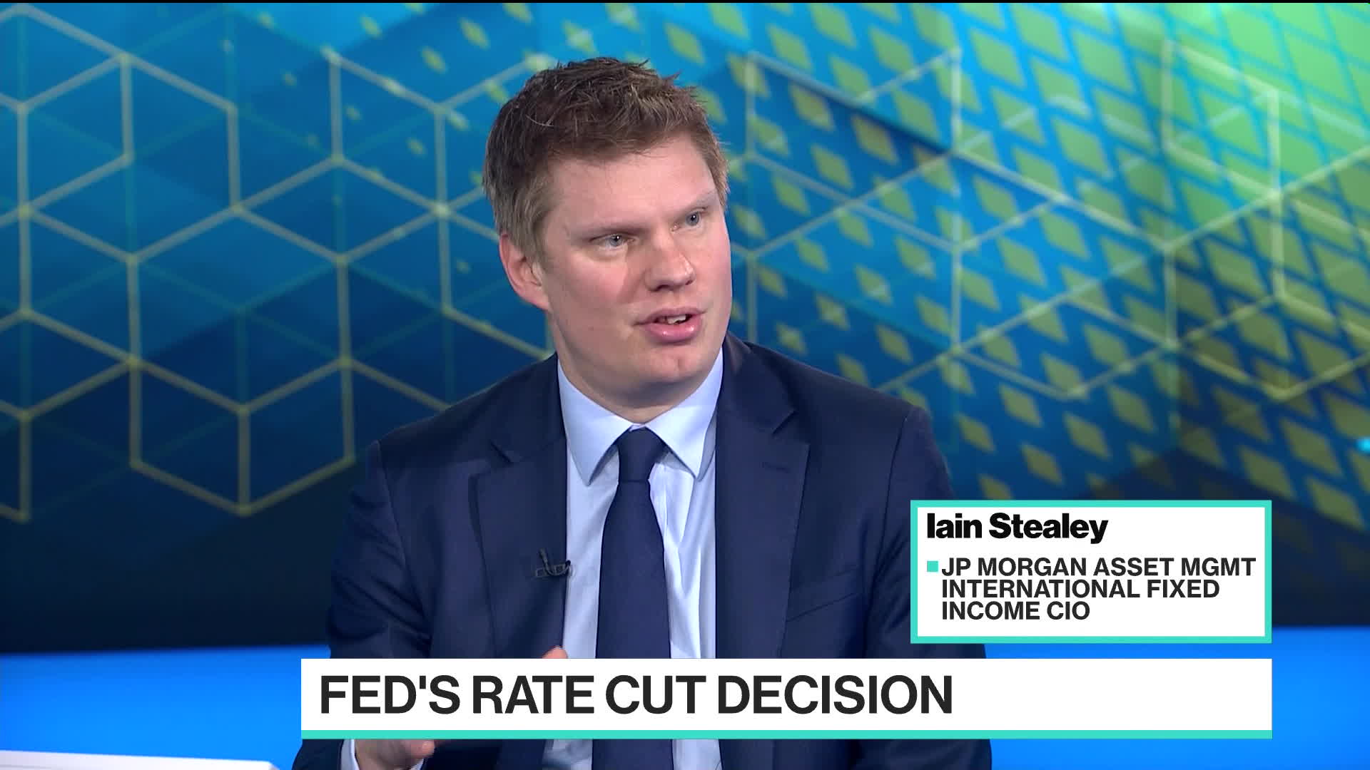 Ian Stealey, international fixed income CIO at JPMorgan Asset Management, offers his outlook for the US 10-Year yield and says the 150 basis-point cut priced in this year for the Federal Reserve “is actually not a lot.”Source: Bloomberg