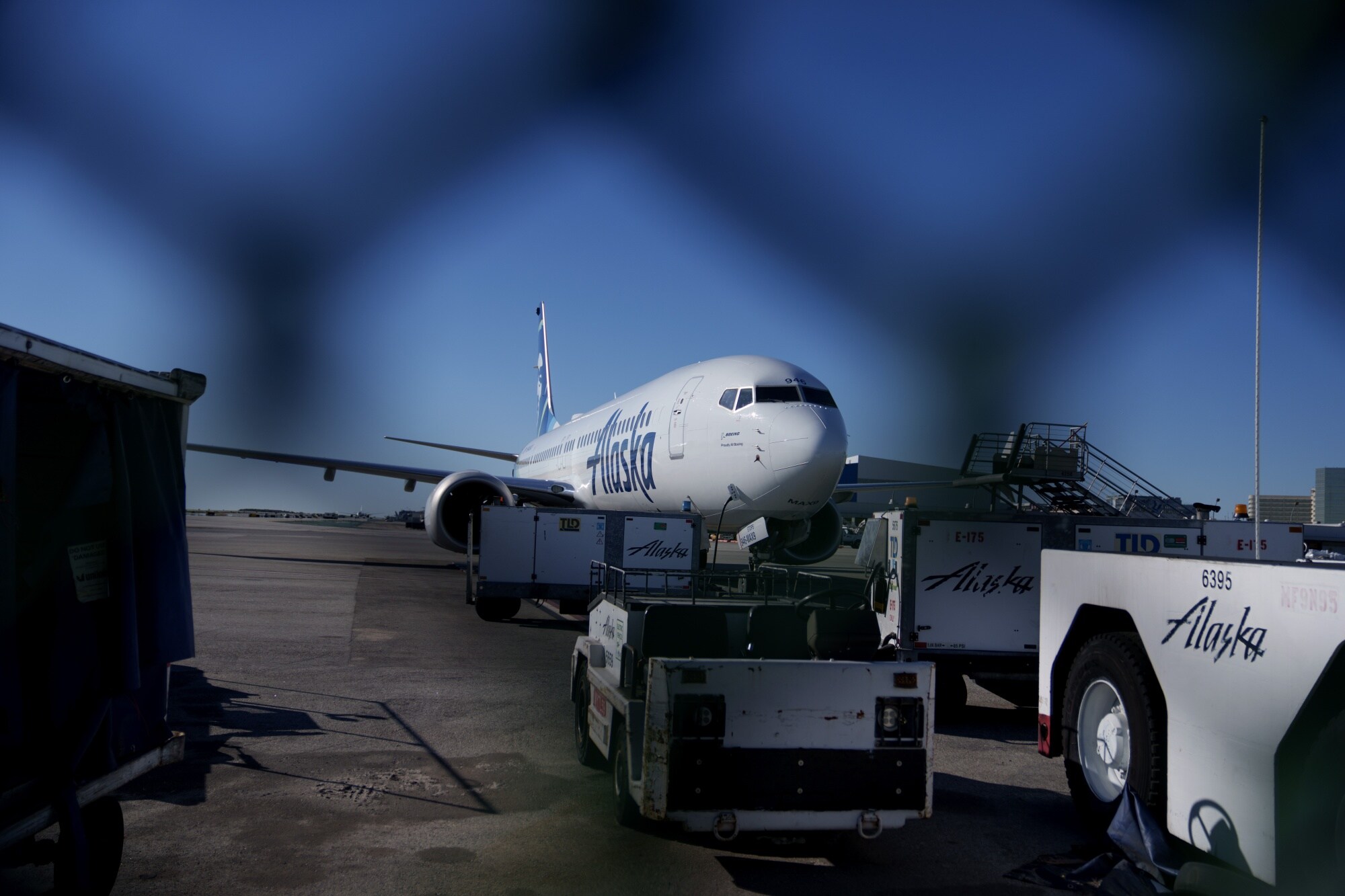 An Alaska Airlines Boeing 737 Max 9 grounded at Los Angeles International Airport on Jan. 8.Photographer: Eric Thayer/Bloomberg