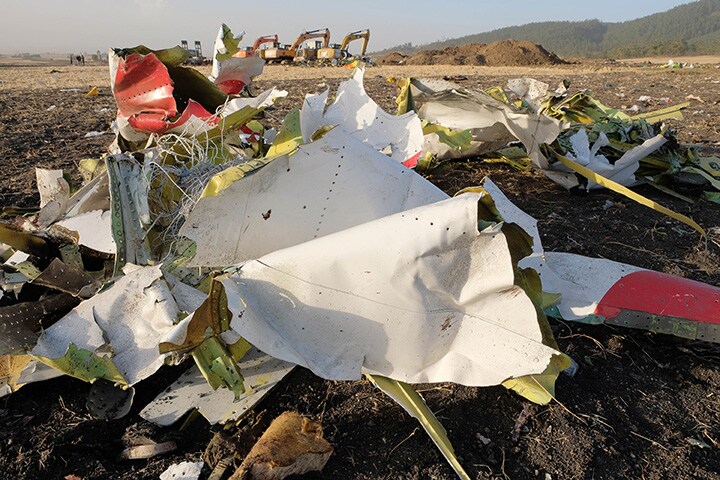 Debris at the crash site of Ethiopian Airlines flight ET302 in Bishoftu, Ethiopia, in 2019.Photographer: Jemal Countess/Getty Images