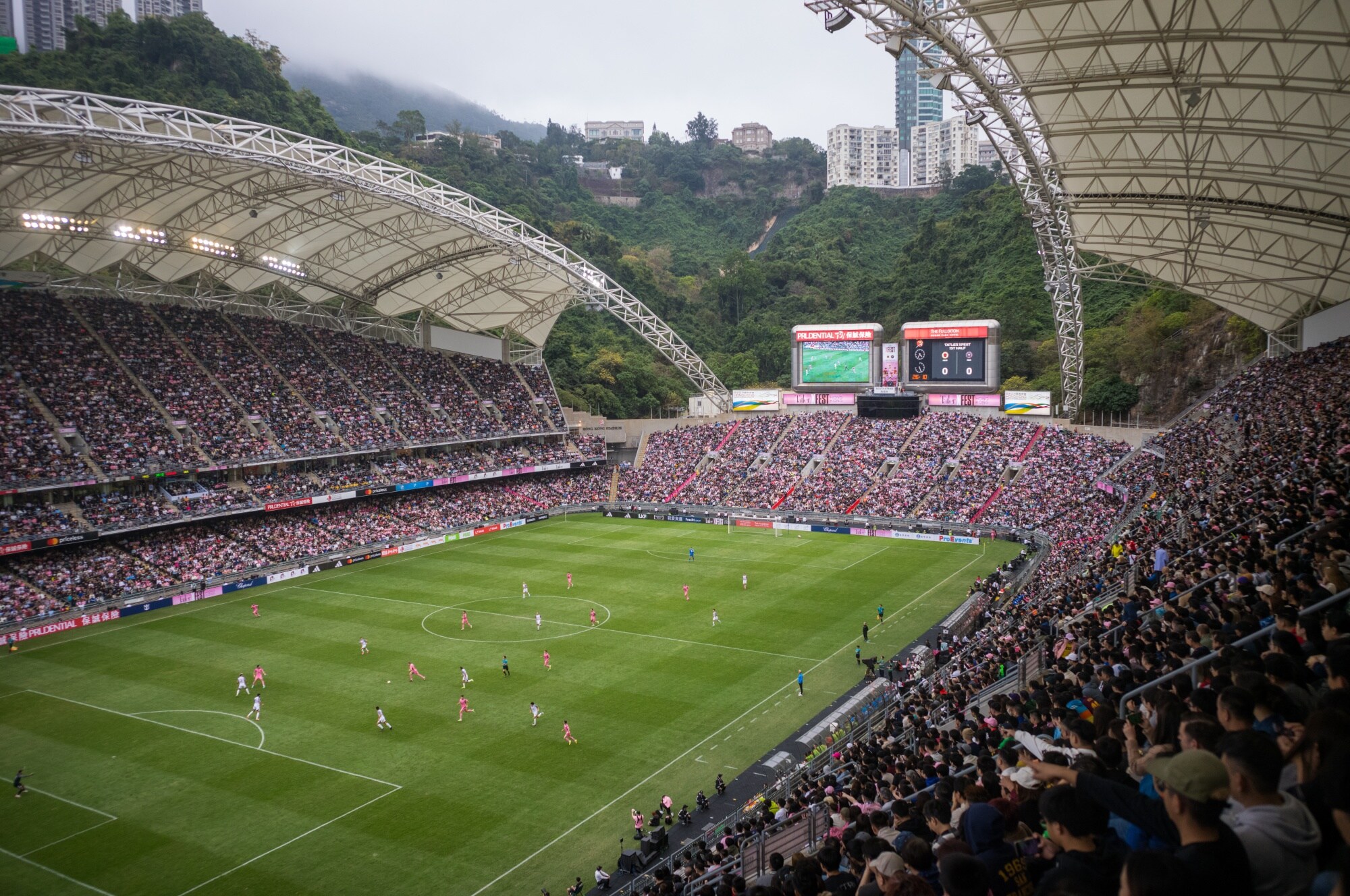 Spectators during a match between Inter Miami and the Hong Kong XI in Hong Kong on Feb. 4.Photographer: Justin Chin/Bloomberg