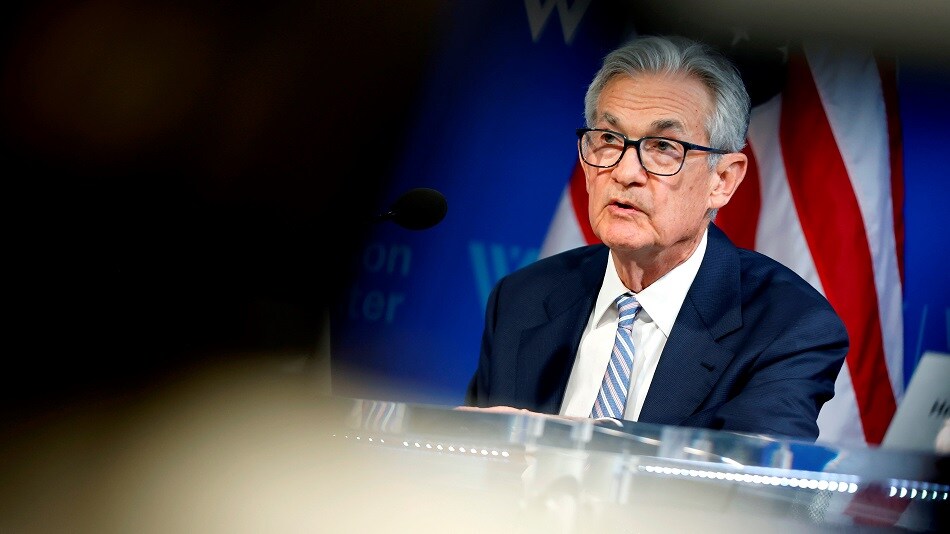 Federal Reserve Chair Jerome Powell says recent data show a lack of further progress on inflation. He speaks during a panel discussion alongside Bank of Canada Governor Tiff Macklem at the Wilson Center in Washington.Source: Bloomberg