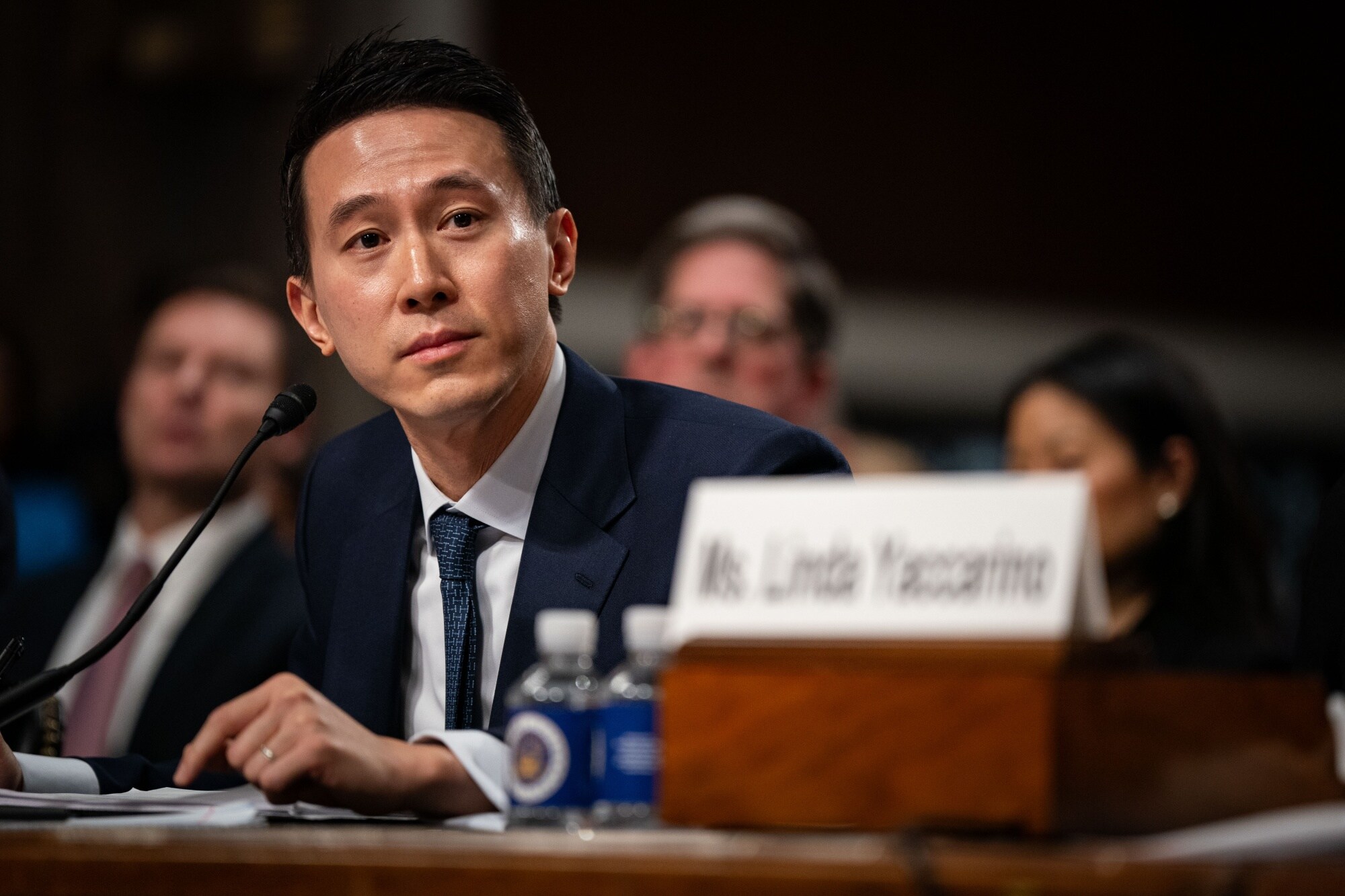 TikTok Inc. chief executive officer Shou Chew appears at a Senate Judiciary Committee hearing in Washington on Jan. 31..Photographer: Kent Nishimura/Bloomberg