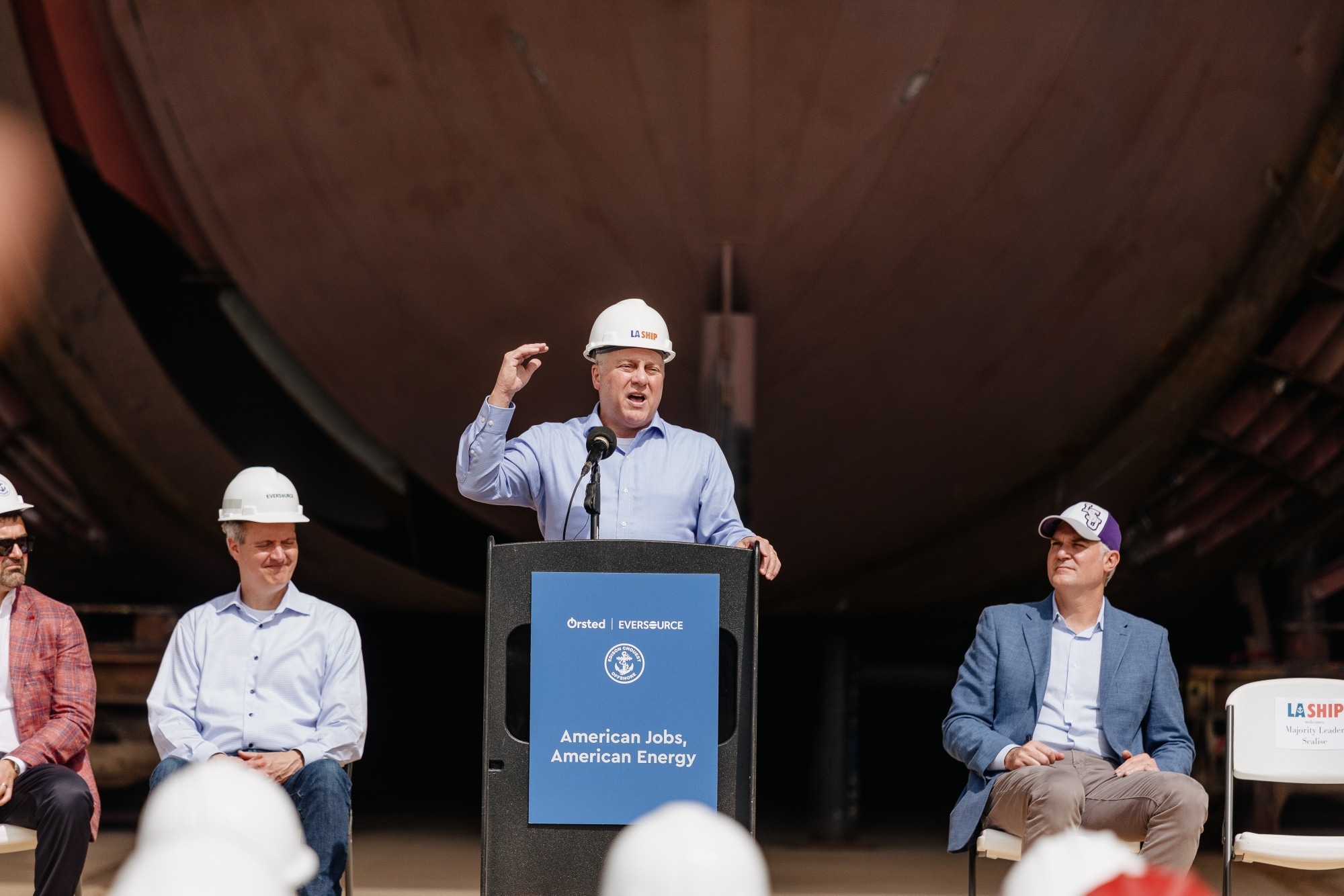 Representative Steve Scalise speaks at a media event for the under-construction at a shipyard in Houma, Louisiana, in April 2023.Photographer: Bryan Tarnowski/Bloomberg