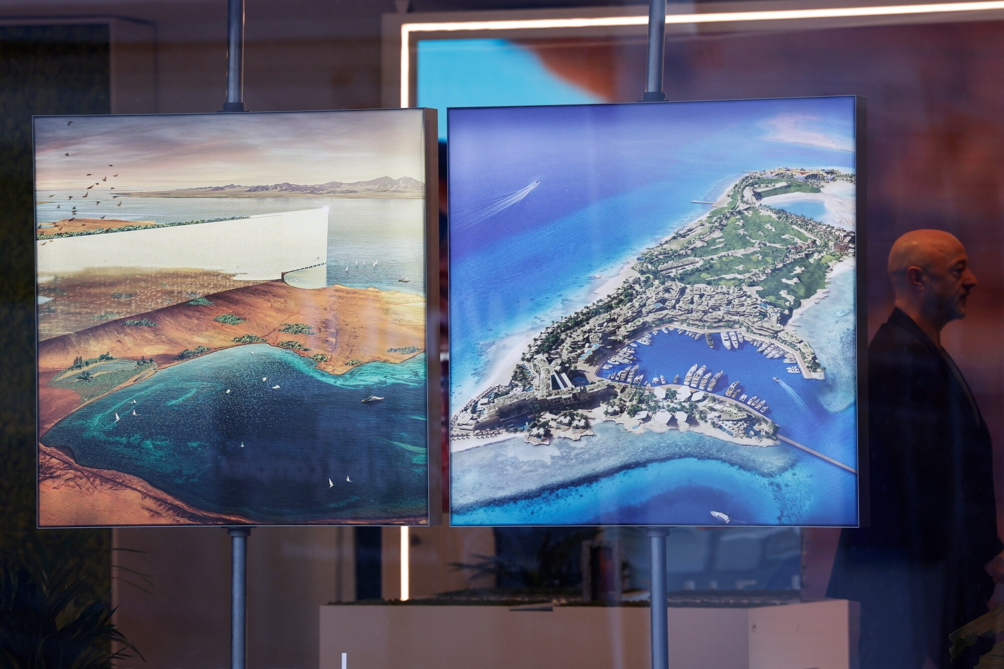 Renderings of the Neom project on display in Davos, Switzerland.Photographer: Stefan Wermuth/Bloomberg