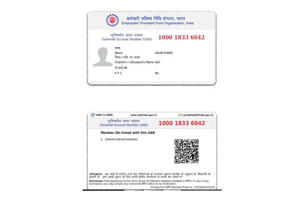 Front and back of UAN card