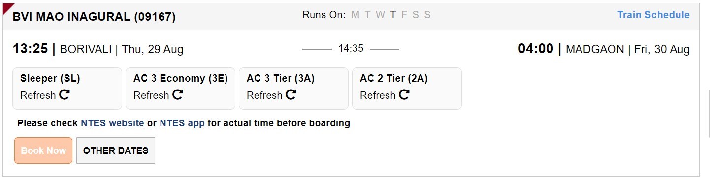 Booking for WR's Mumbai-Goa train will begin on August 29