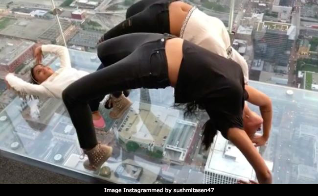 Sushmita Sen And Daughters Strike A Yoga Pose 103 Floors Up