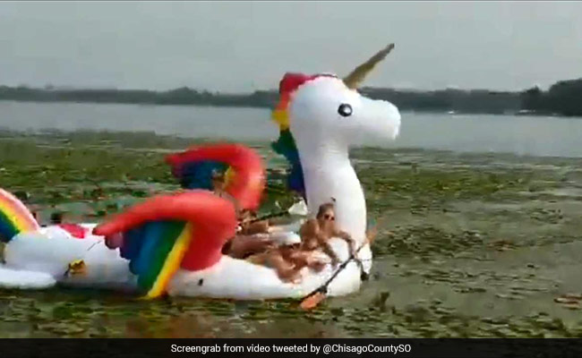 Women Stranded On Giant Unicorn Raft Pulled From US Lake In Hilarious Rescue
