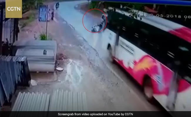 Caught On CCTV: Close Call For Karnataka Scooter Driver In Crash With Bus